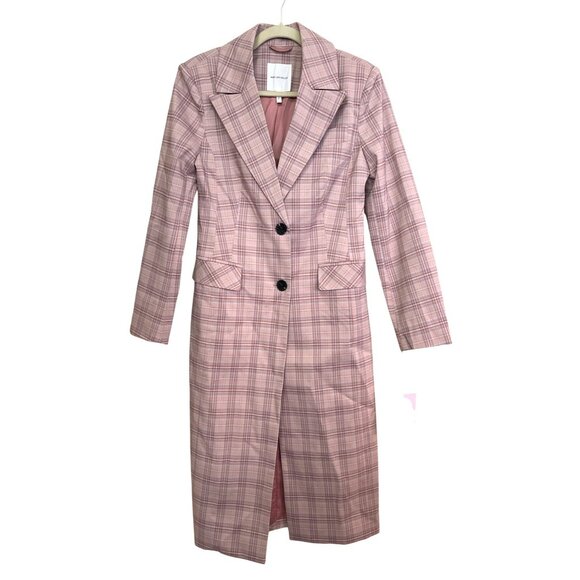Avec Les Filles Pink Plaid Tailored Trench Coat Size Small - Picture 5 of 11